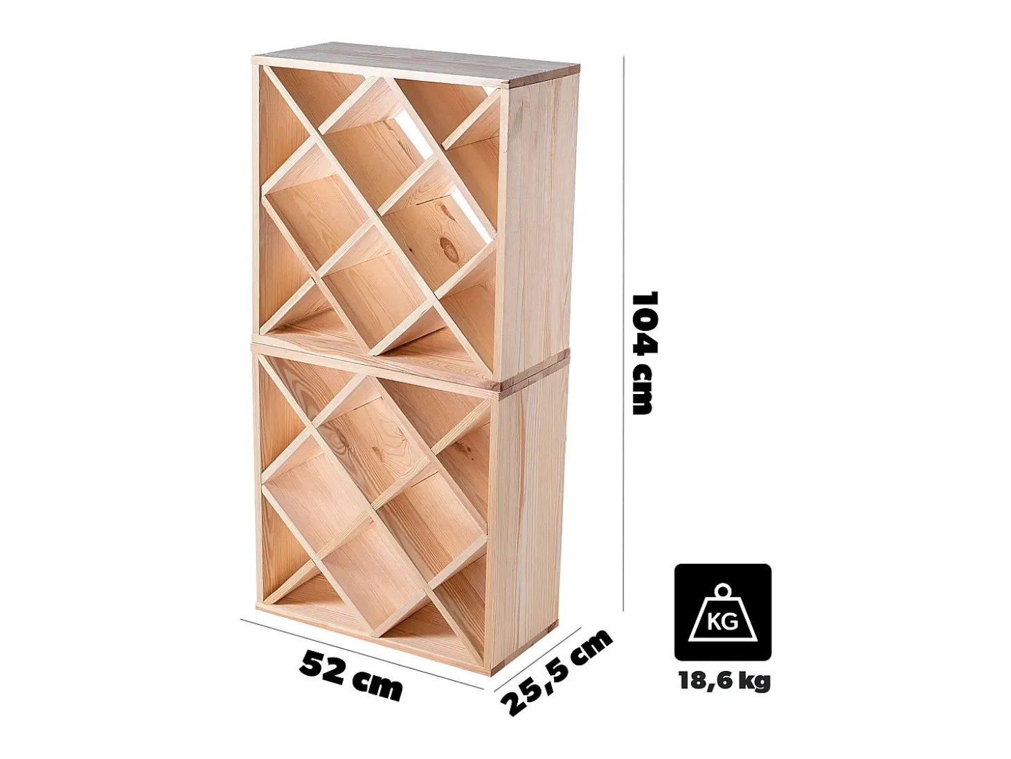 Botellero Loreo rejilla de madera marrón claro 2 piezas