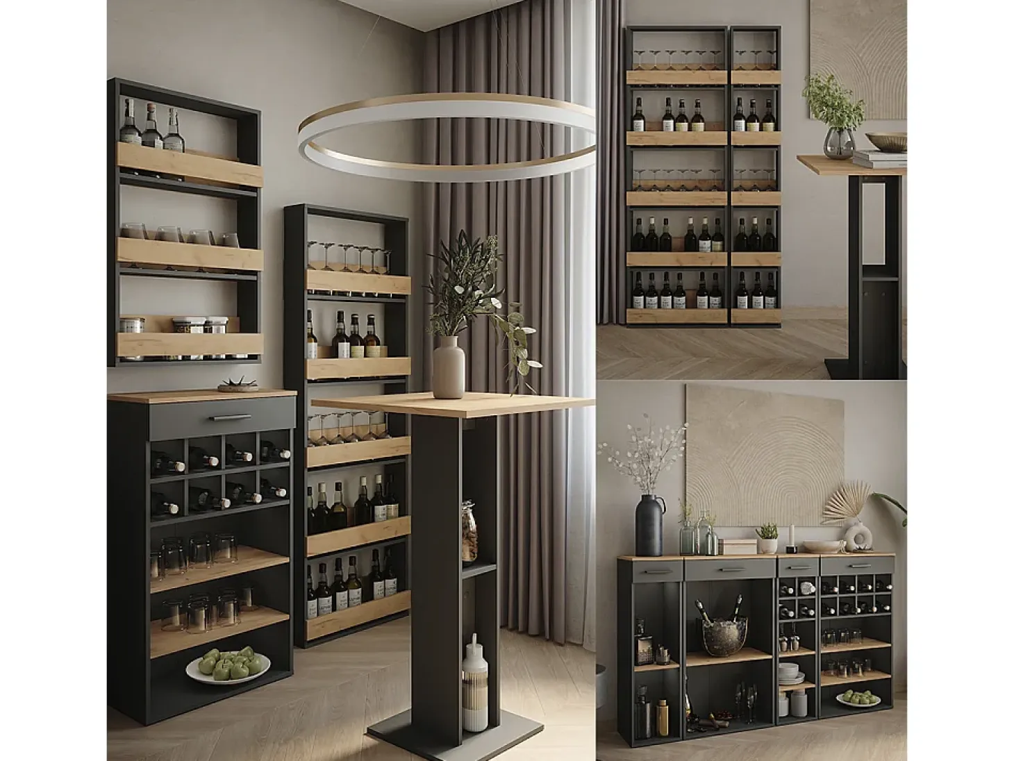 Botellero oro power roble/antracita 60x34.5x106 repose
