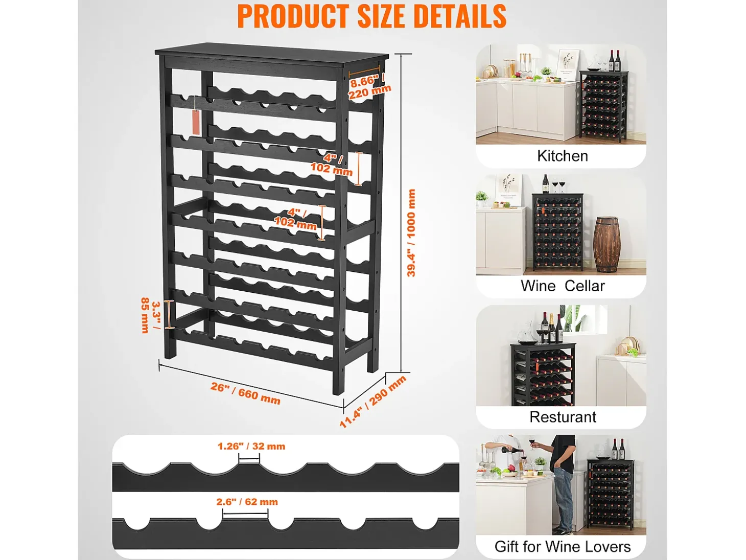 Botellero SucceBuy de Bambú Modular de 7 Niveles para 42 Botellas con Estante de Exhibición de Sobremesa