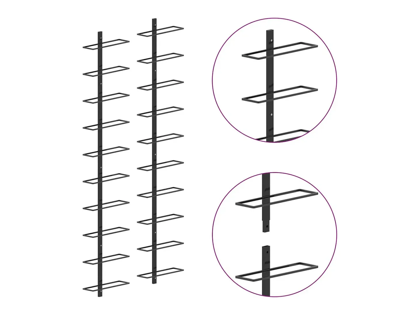 Botelleros de pared para 20 botellas 2 unidades metal negro ES404606