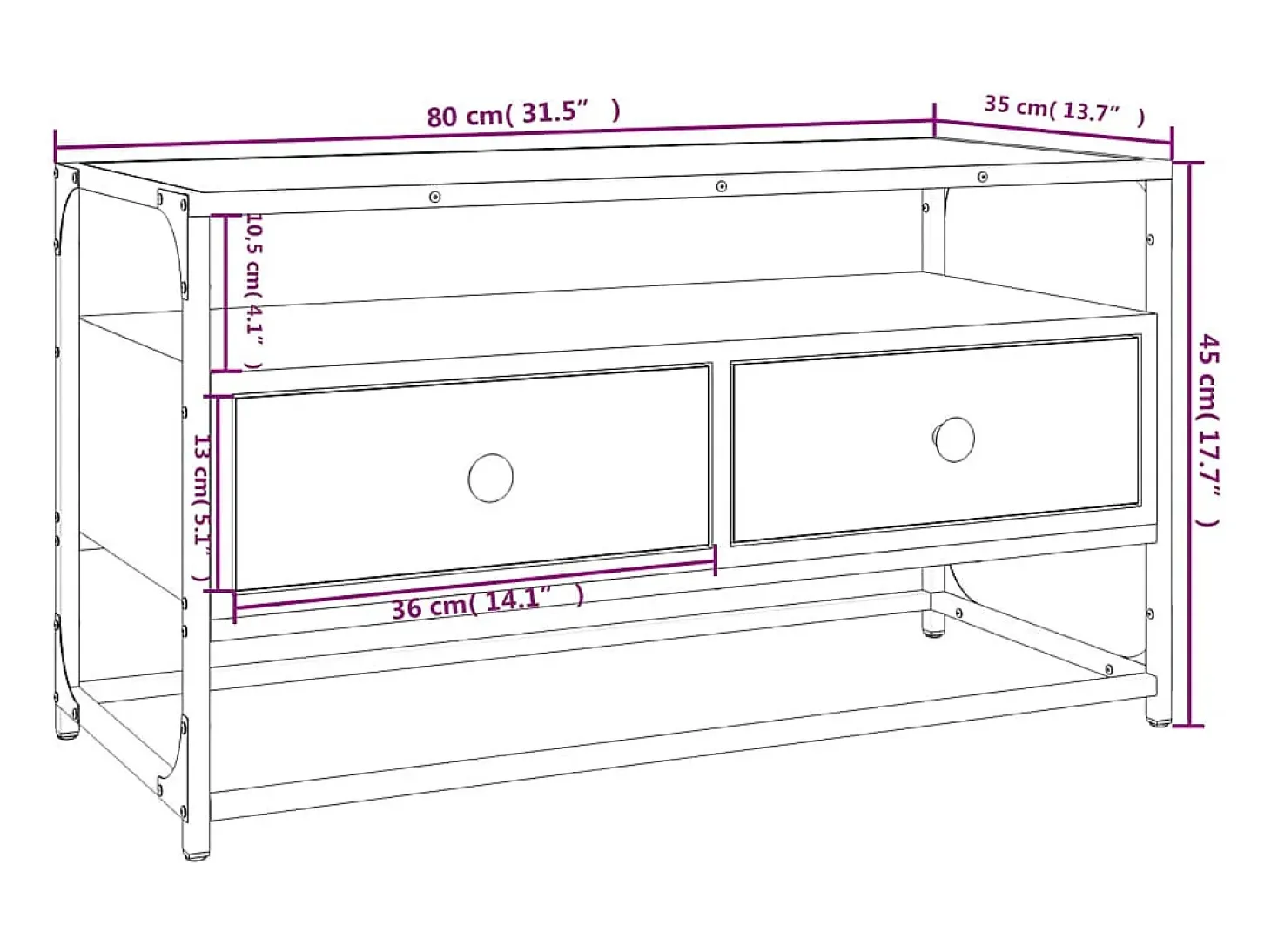 Bralir Mueble para TV madera contrachapada roble marrón 80x35x45 cm