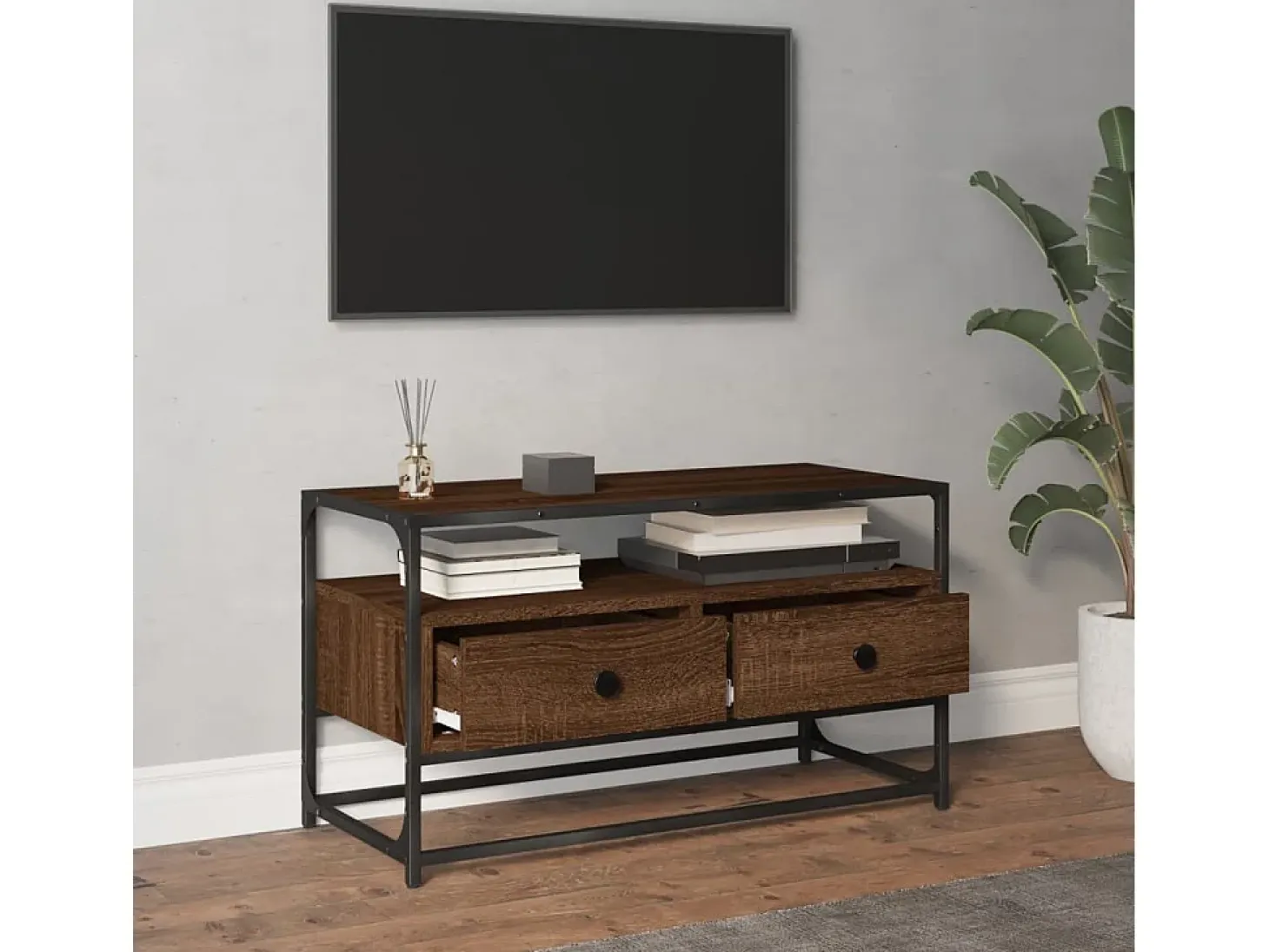 Bralir Mueble para TV madera contrachapada roble marrón 80x35x45 cm