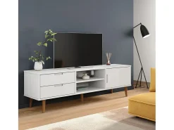 Brila Mueble de TV MOLDE madera maciza de pino blanca 158x40x49 cm