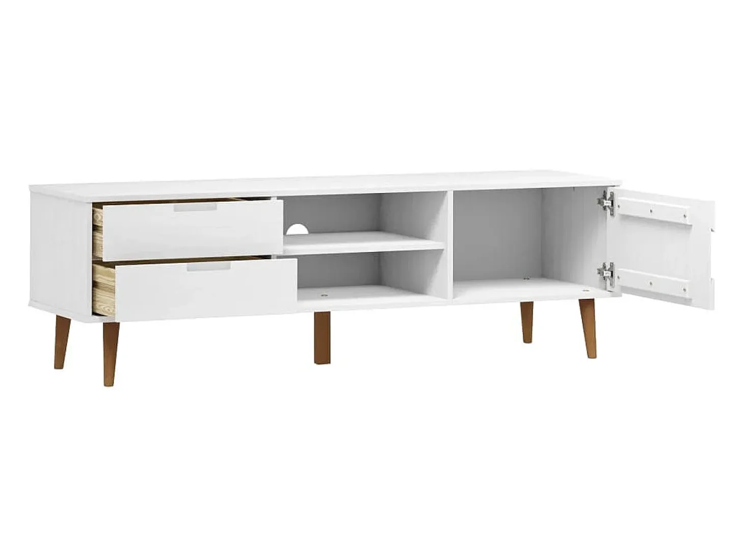 Brila Mueble de TV MOLDE madera maciza de pino blanca 158x40x49 cm