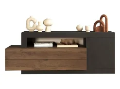 Buffet 1 puerta 2 cajones, colección DOMI, gris antracita/roble oscuro, para salón de diseño.