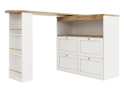 Buffet, Mueble de bar giratorio y abatible - 4 cajones y 4 compartimentos - Blanco