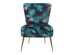 Butaca de salón descalzadora de 75x66x57 cm de tela en color azul y patas doradas Momoa