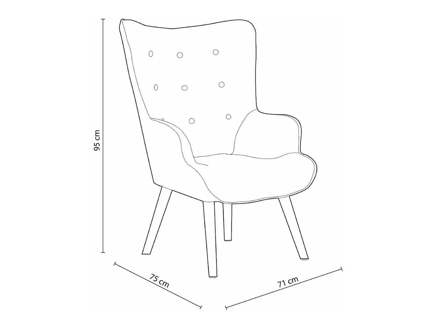 Butaca de 95x71x75 cm con reposabrazos en color gris y patas de madera marrones Dakota
