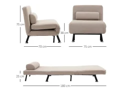 Butaca Linda Homcom convertible en cama beige 75x75x70 cm