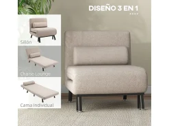 Butaca Linda Homcom convertible en cama beige 75x75x70 cm