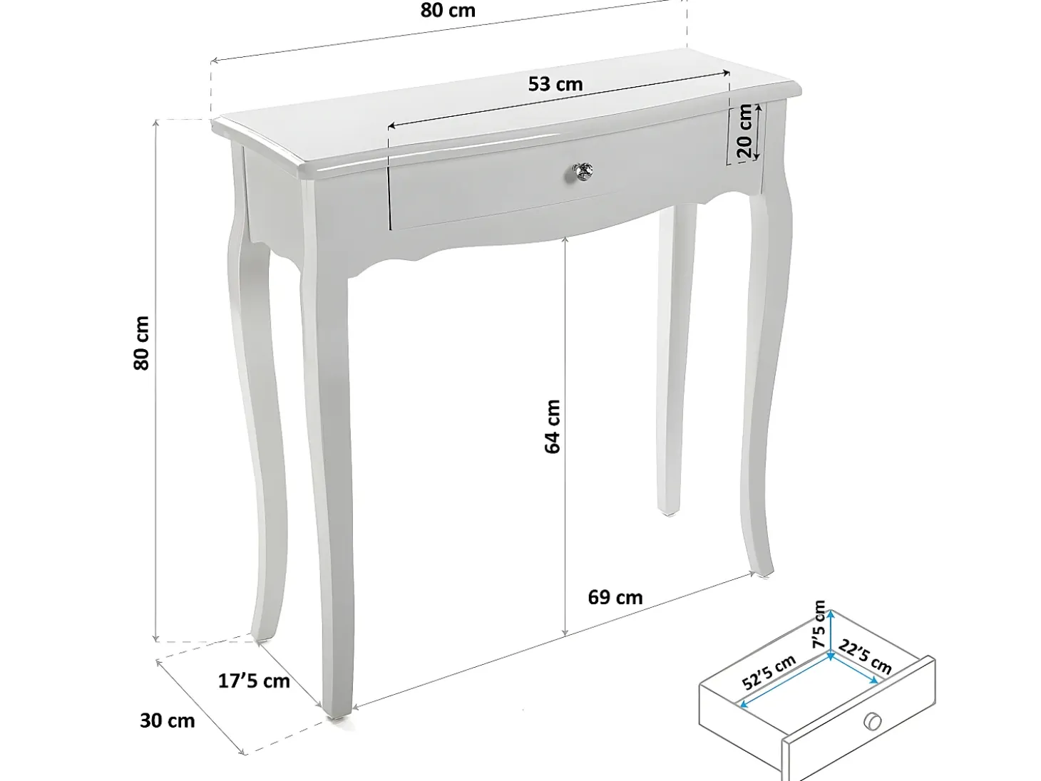 Cagliari Mueble Recibidor Estrecho para la Entrada o el Pasillo, Mesa Consola, Blanco, 80x30x80cm