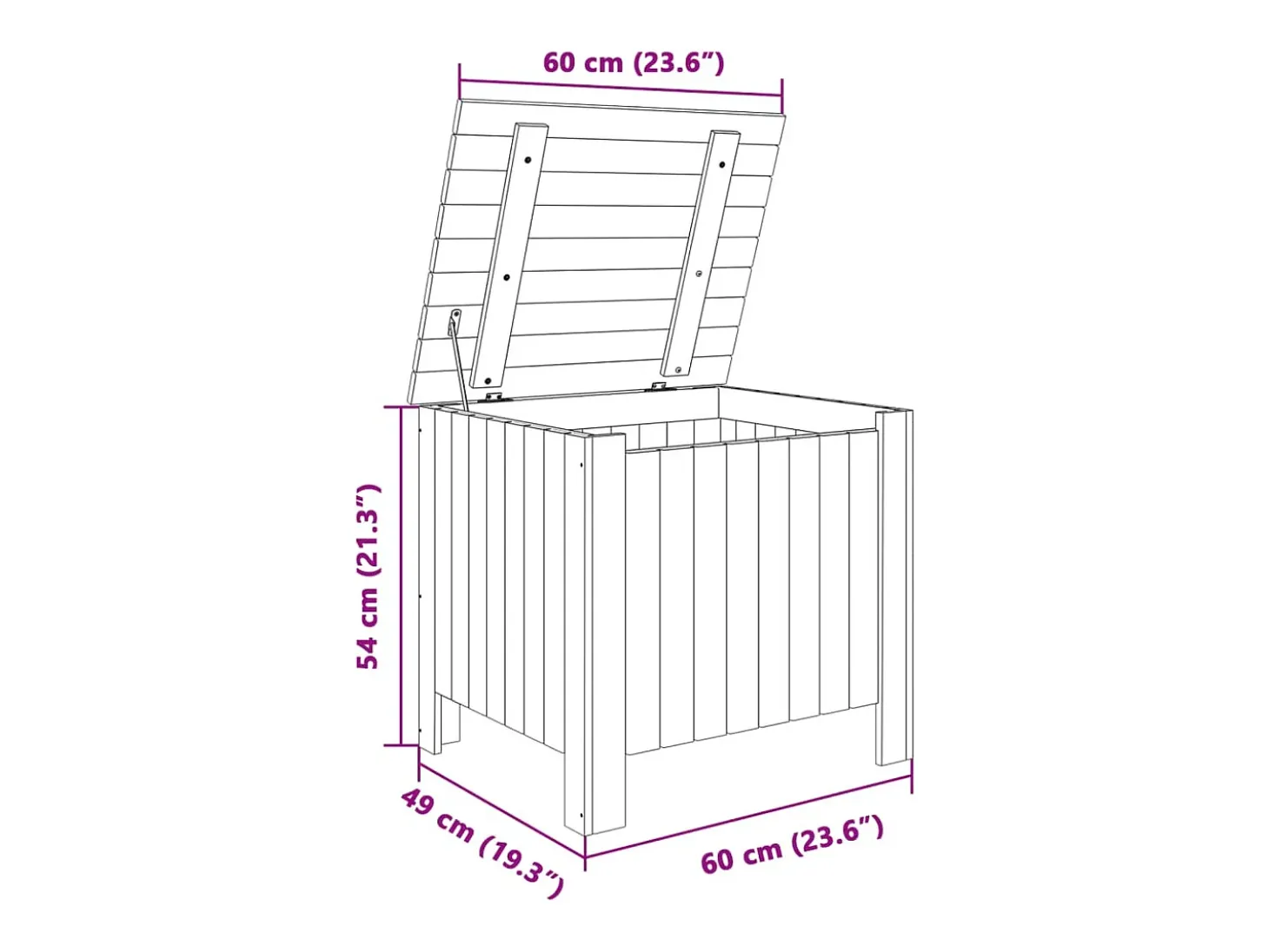 Caja de almacenaje con tapa RANA madera maciza pino 60x49x54 cm