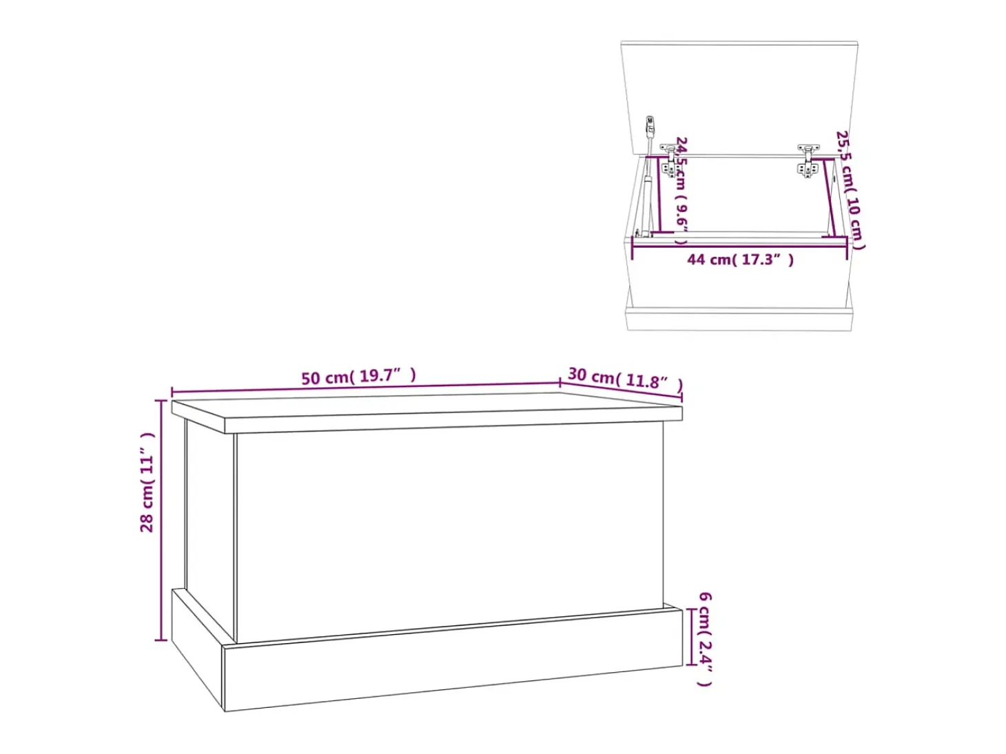 Caja de almacenaje de madera de ingeniería blanca 50x30x28 cm
