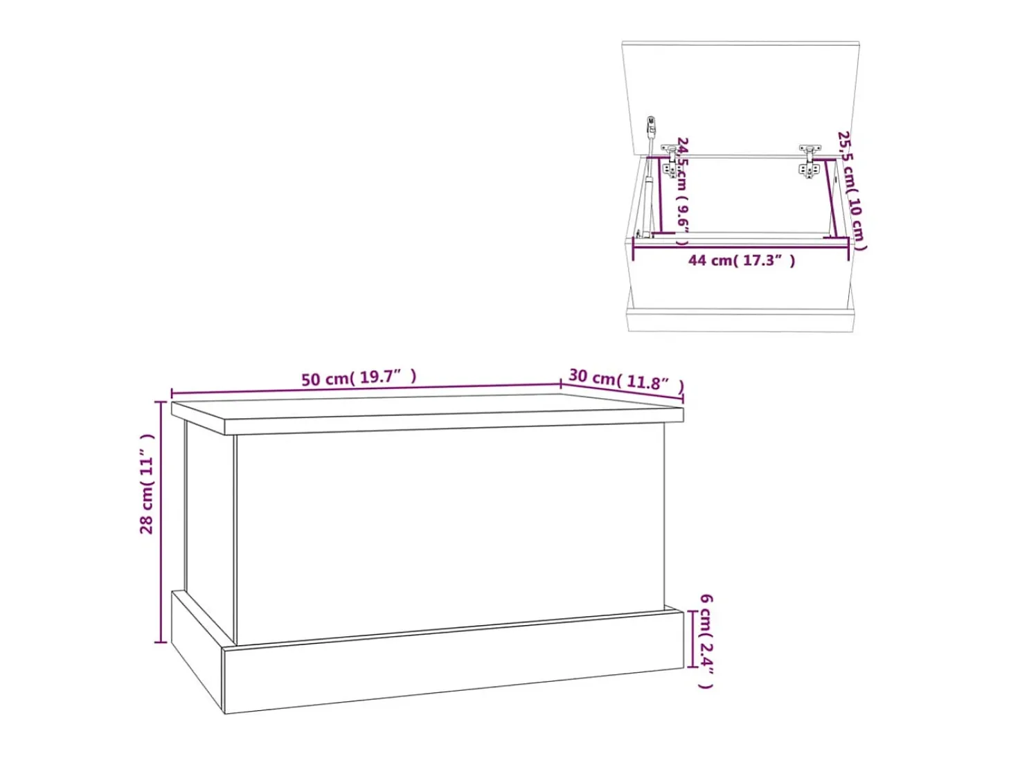 Caja de almacenaje roble Sonoma 50x30x28 cm madera de ingeniería