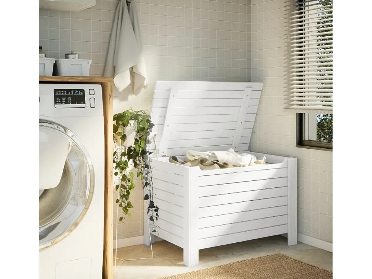 Caja de almacenaje y tapa RANA madera maciza blanca 100x49x54cm ES873595