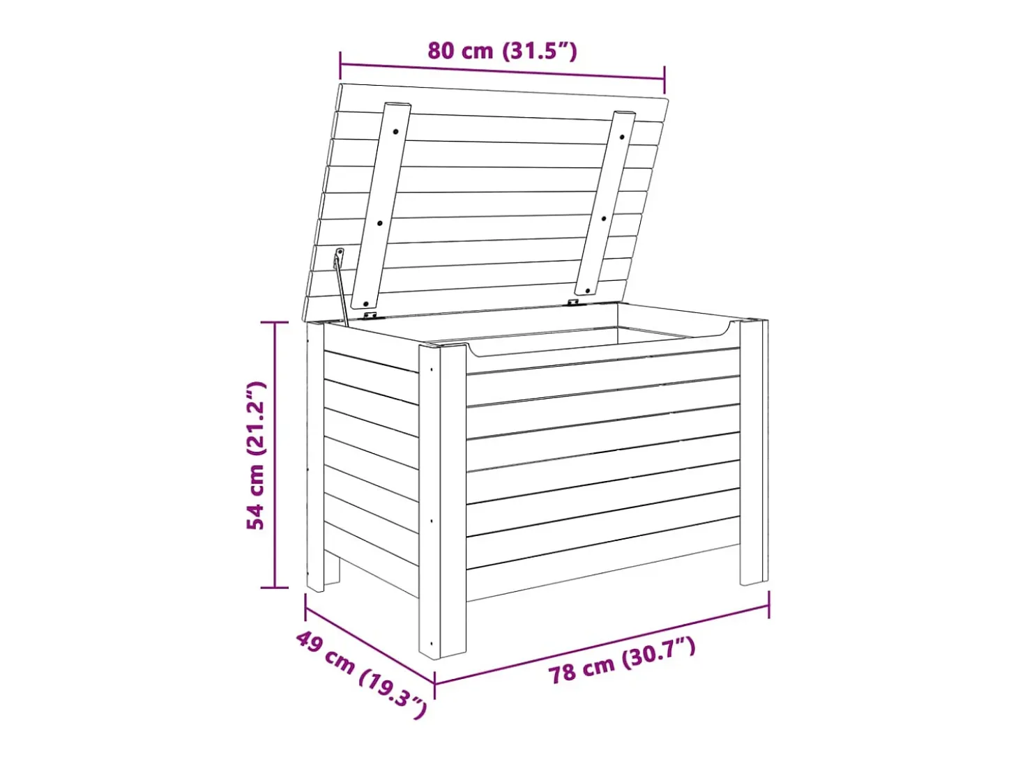 Caja de almacenaje y tapa RANA madera maciza blanca 80x49x54 cm