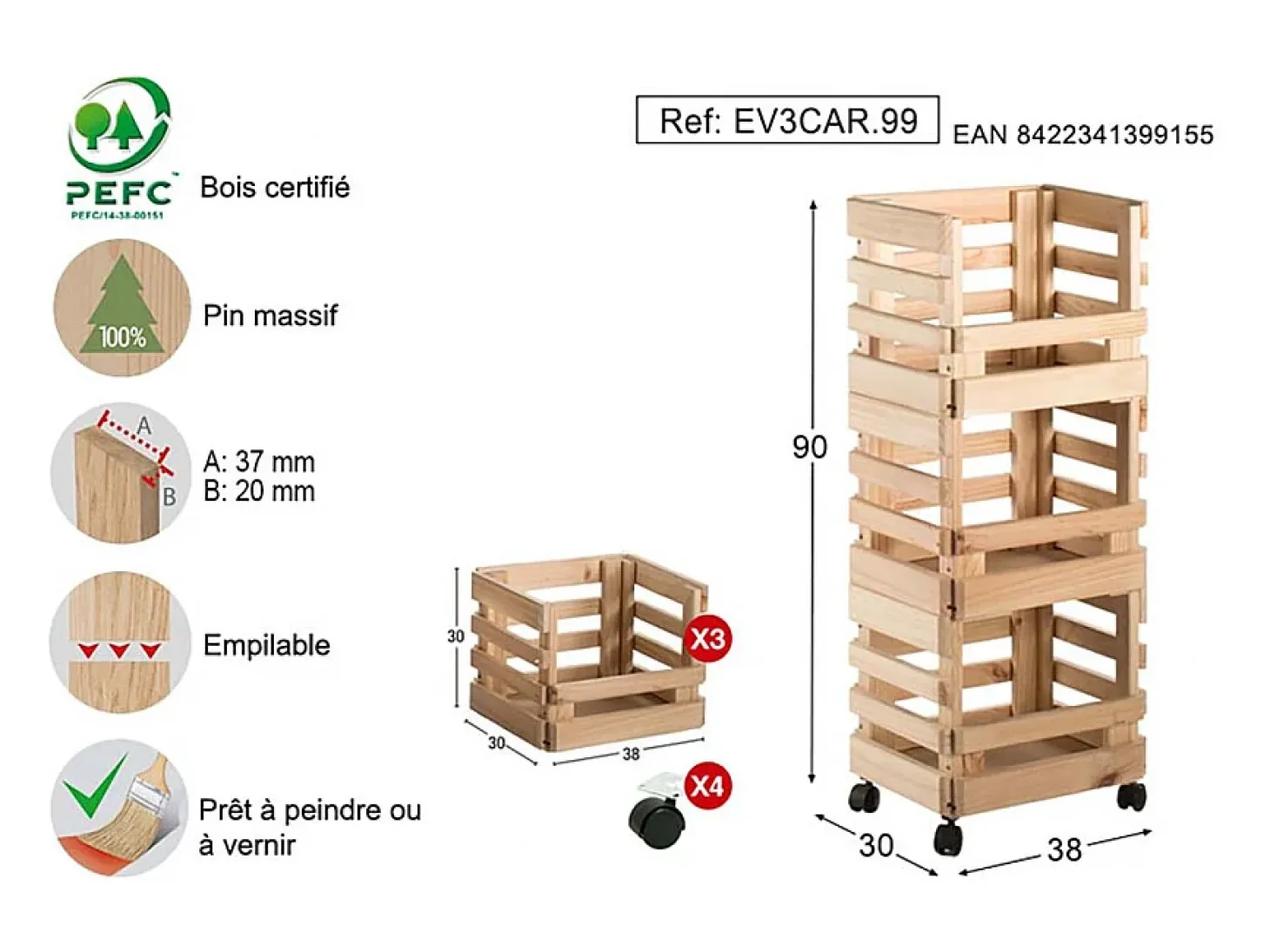 Caja de almacenamiento con ruedas Evolution (Juego de 3)