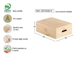 Caja de almacenamiento de pino macizo con tapa Tamaño 3