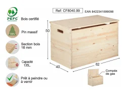 Caja de almacenamiento de pino en bruto 135 litros