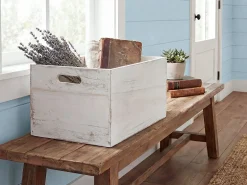 Caja de madera MCW-C20, 40 x 30 x 24 cm, blanco desgastado