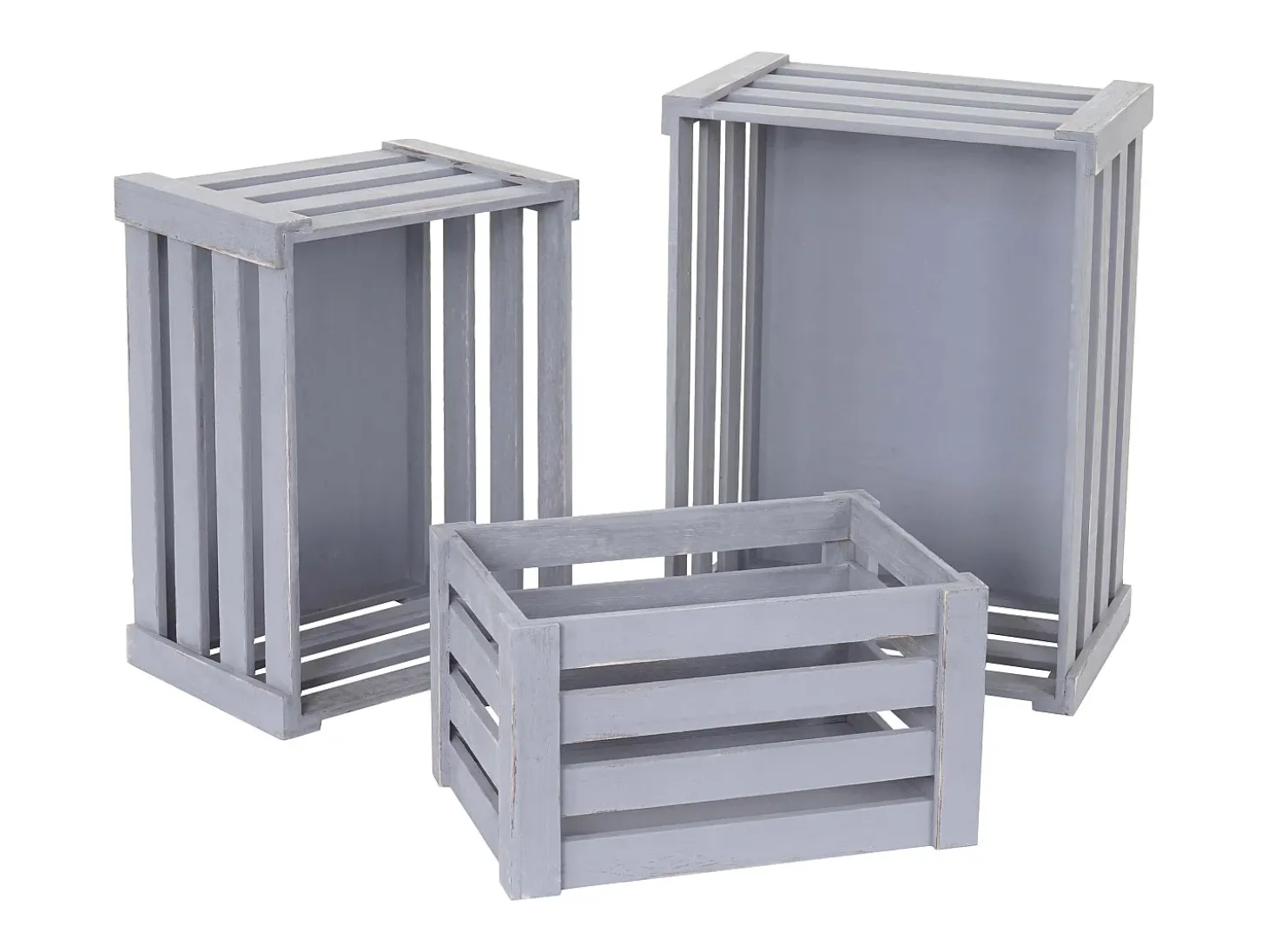 Caja de madera MCW-C56 (juego de 3), gris, desgastado