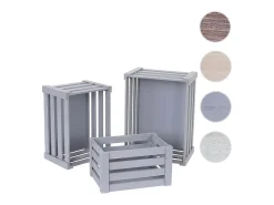 Caja de madera MCW-C56 (juego de 3), gris, desgastado