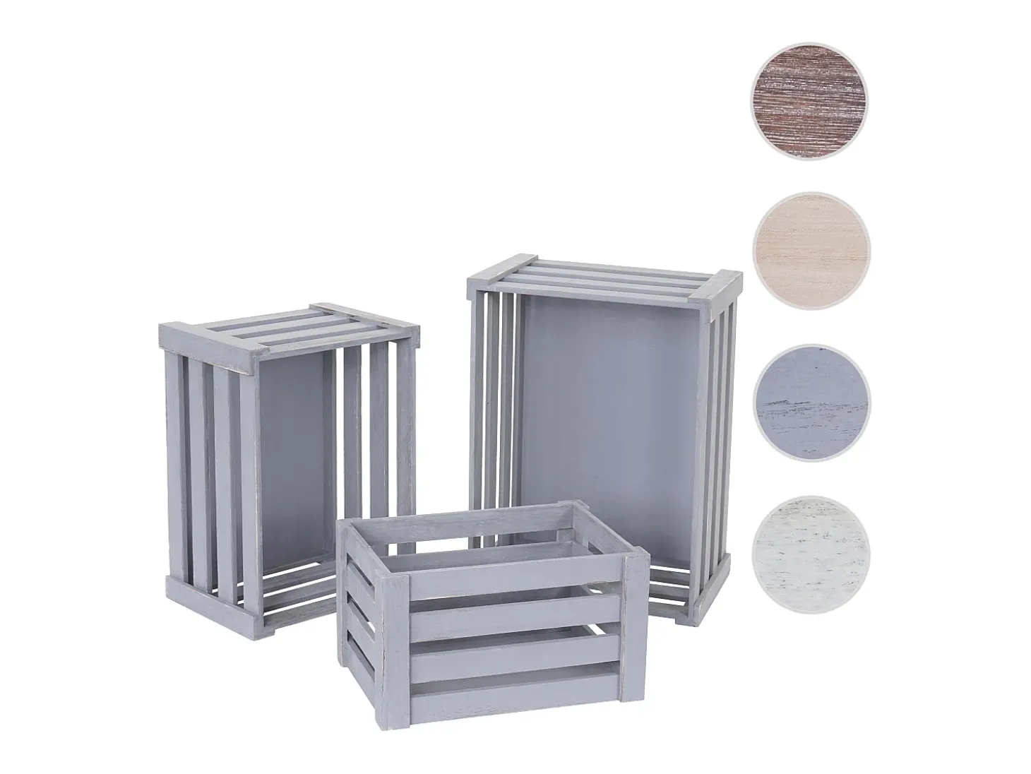 Caja de madera MCW-C56 (juego de 3), gris, desgastado