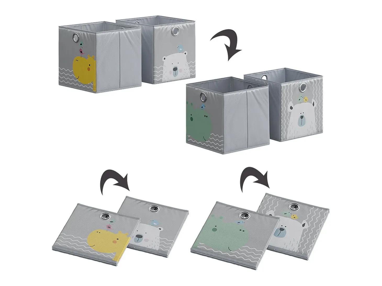 Caja plegable gris (oso e hipopótamo) 30x30x30