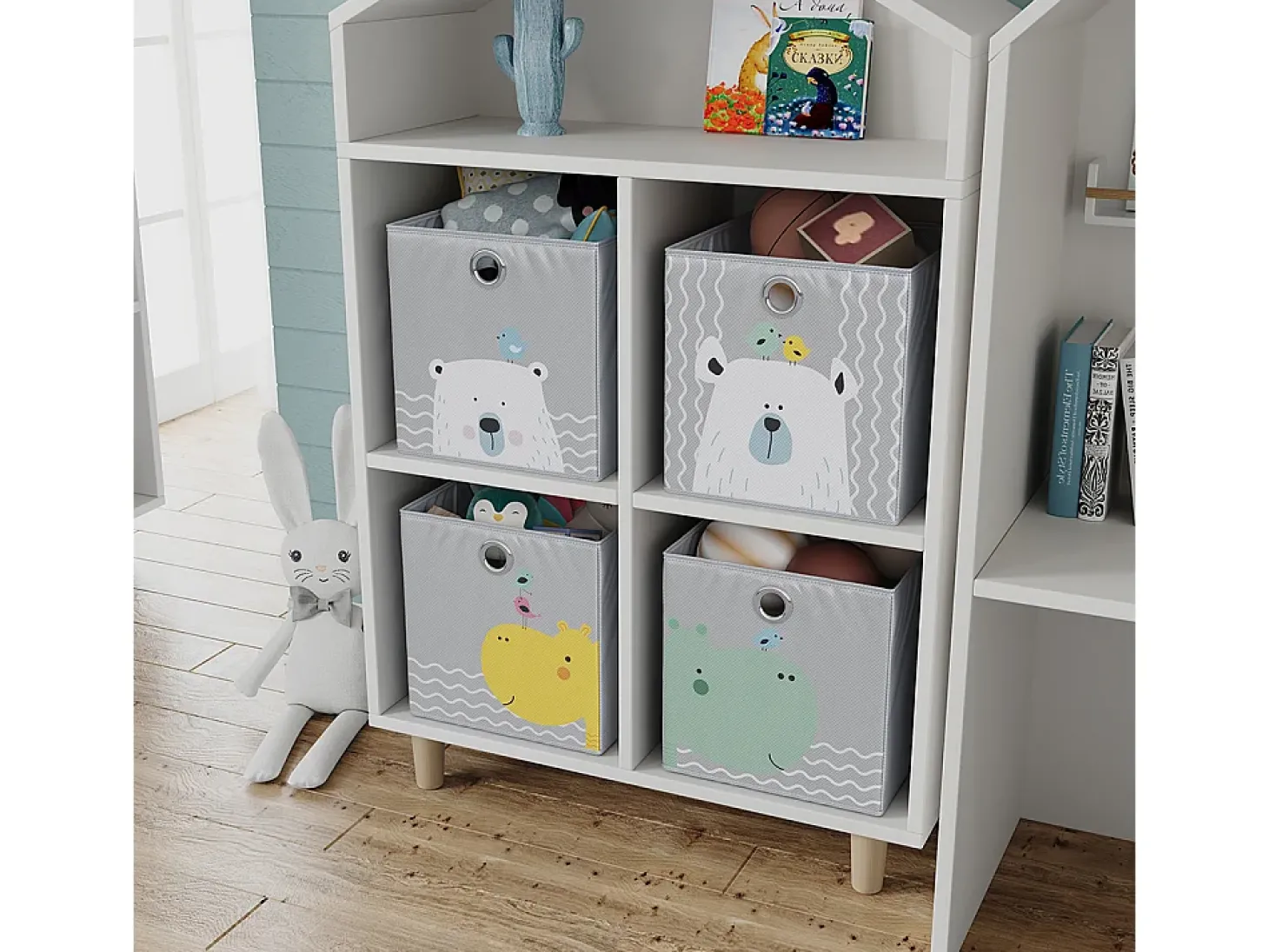 Caja plegable gris (oso e hipopótamo) 30x30x30