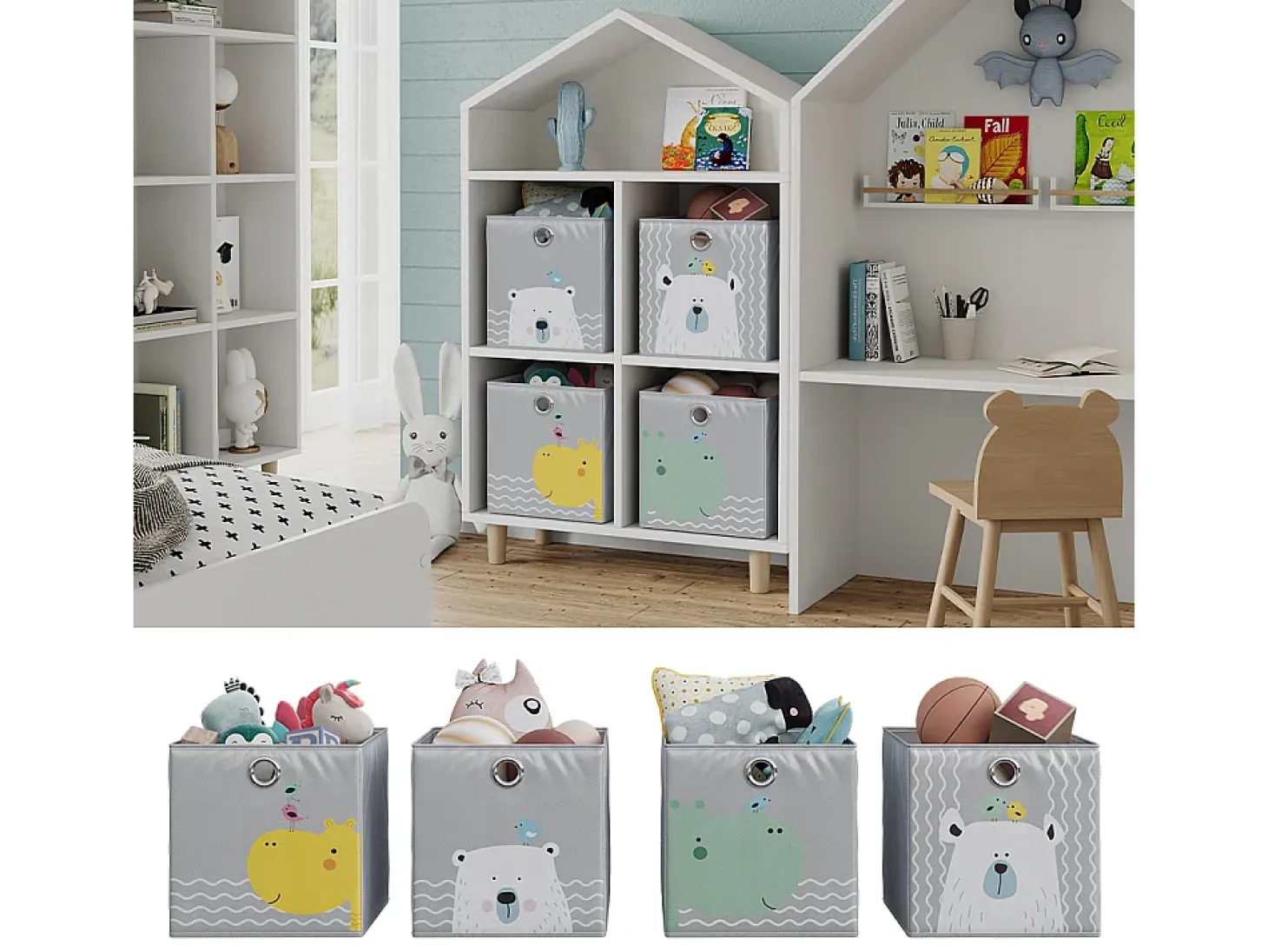 Caja plegable gris (oso e hipopótamo) 30x30x30