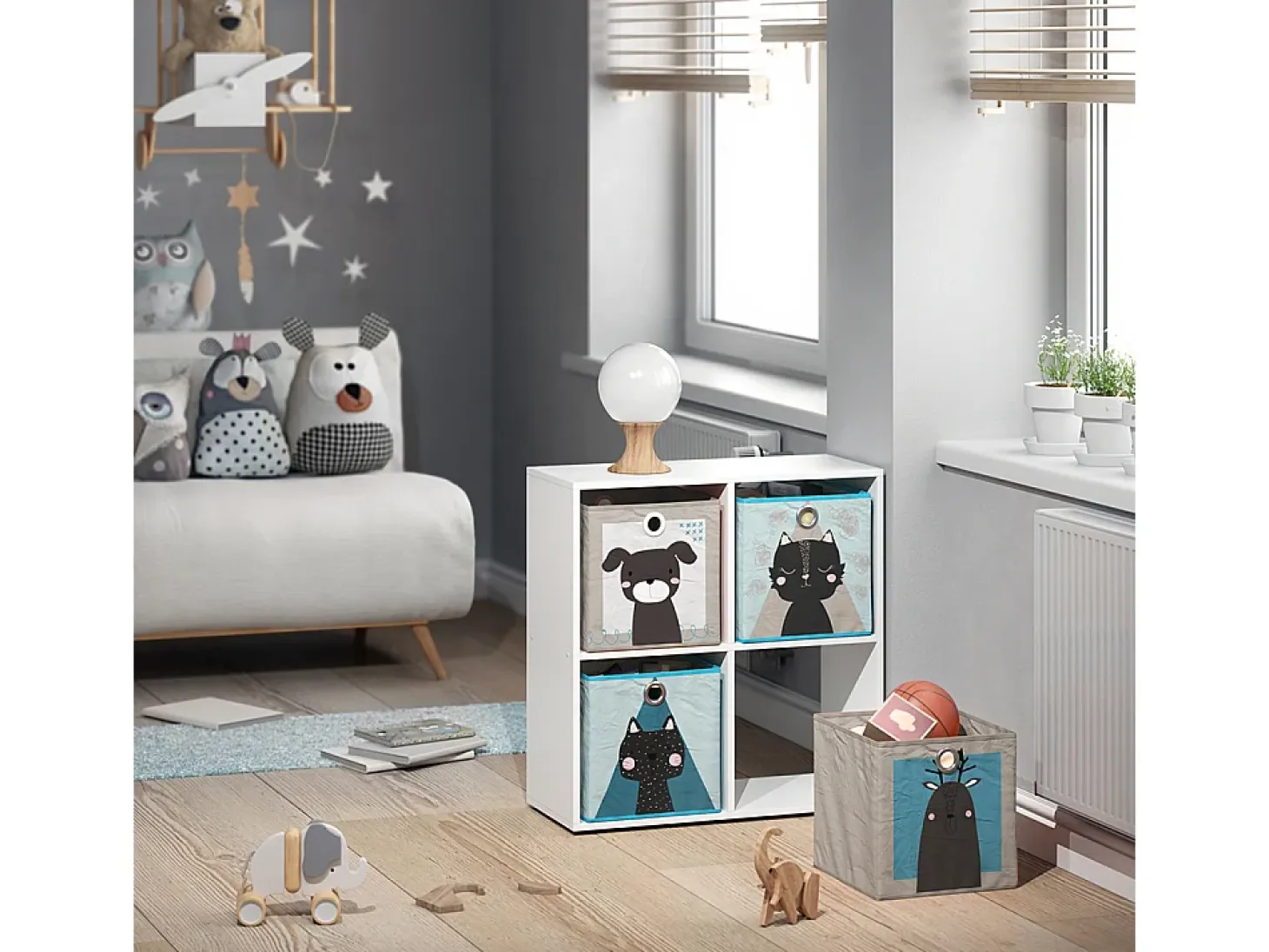 Caja plegable gris/azul 30x30x30