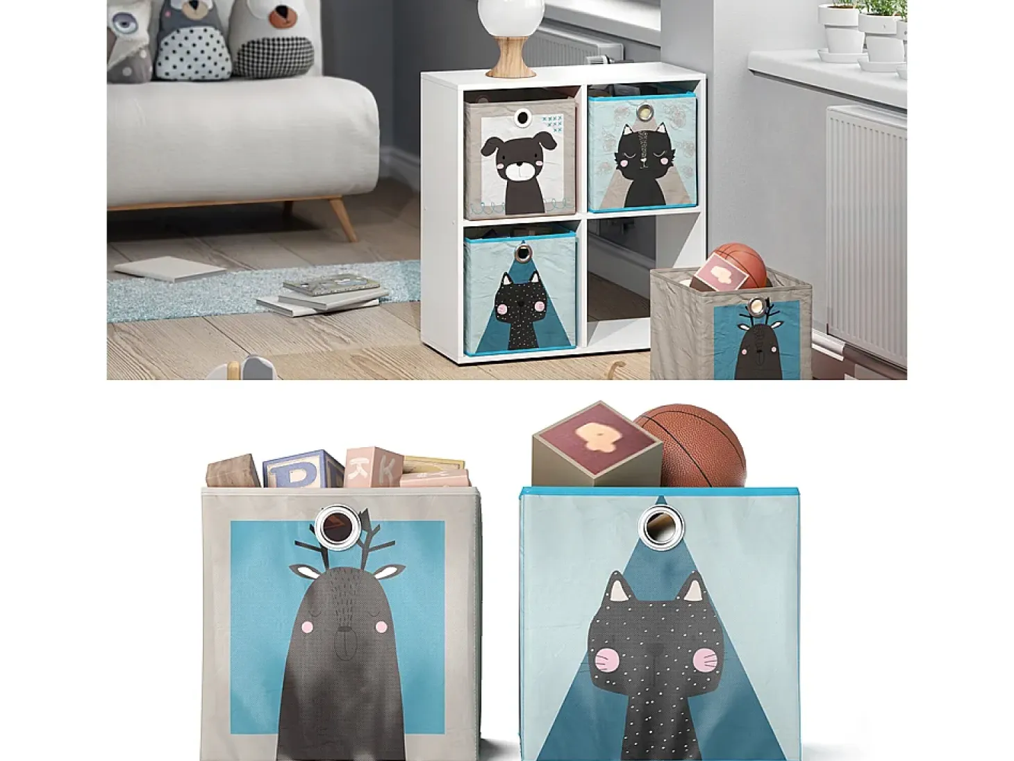 Caja plegable gris/azul 30x30x30