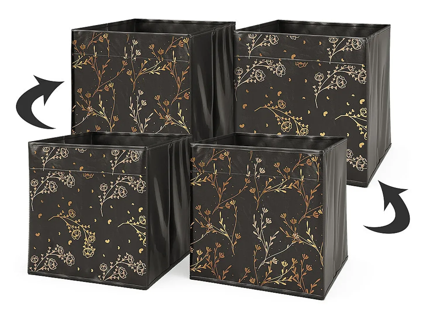 Caja plegable negro/oro (floral) 30x30x30
