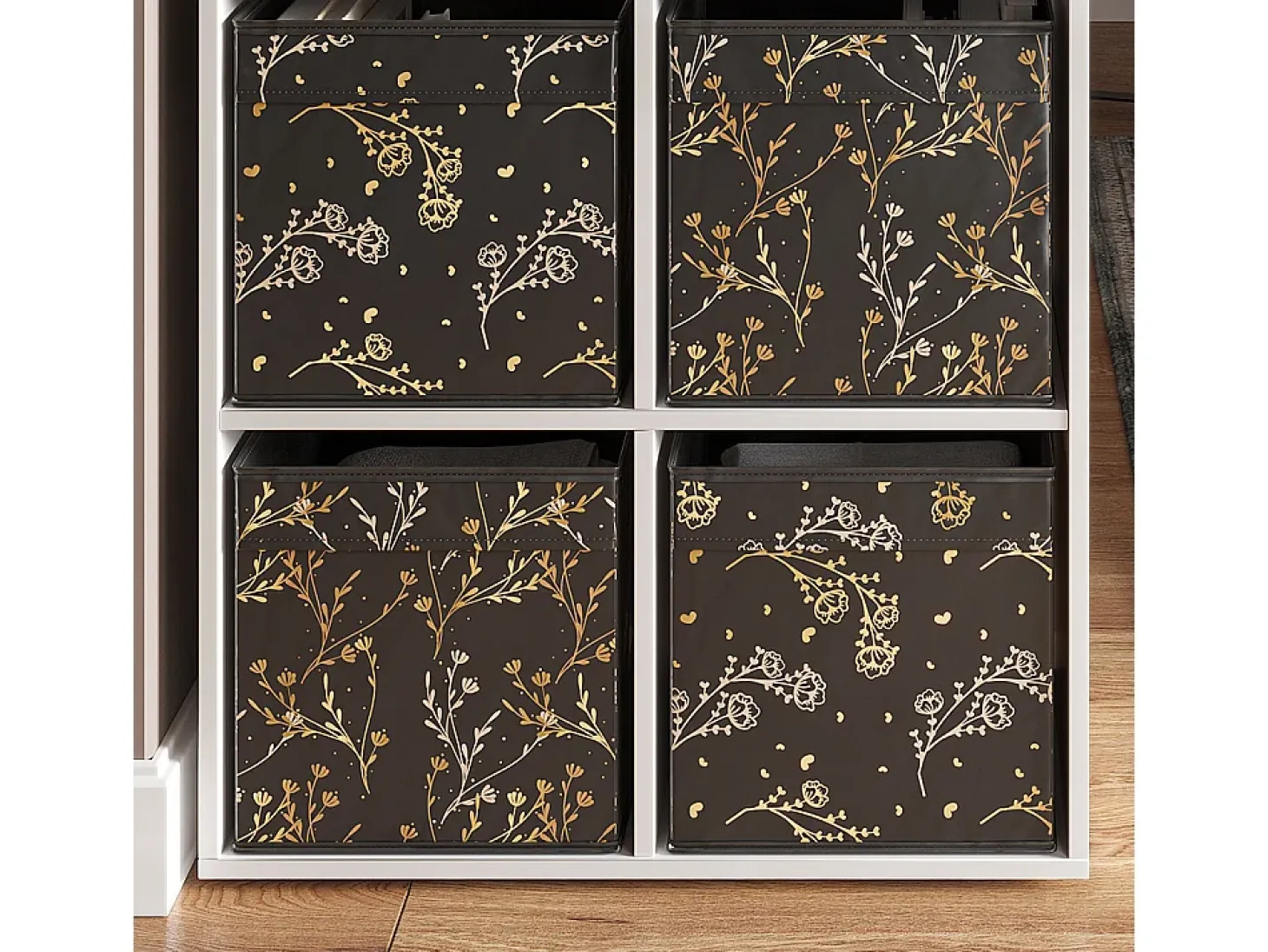 Caja plegable negro/oro (floral) 30x30x30
