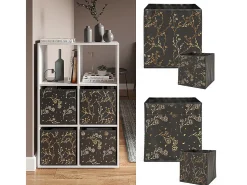 Caja plegable negro/oro (floral) 30x30x30
