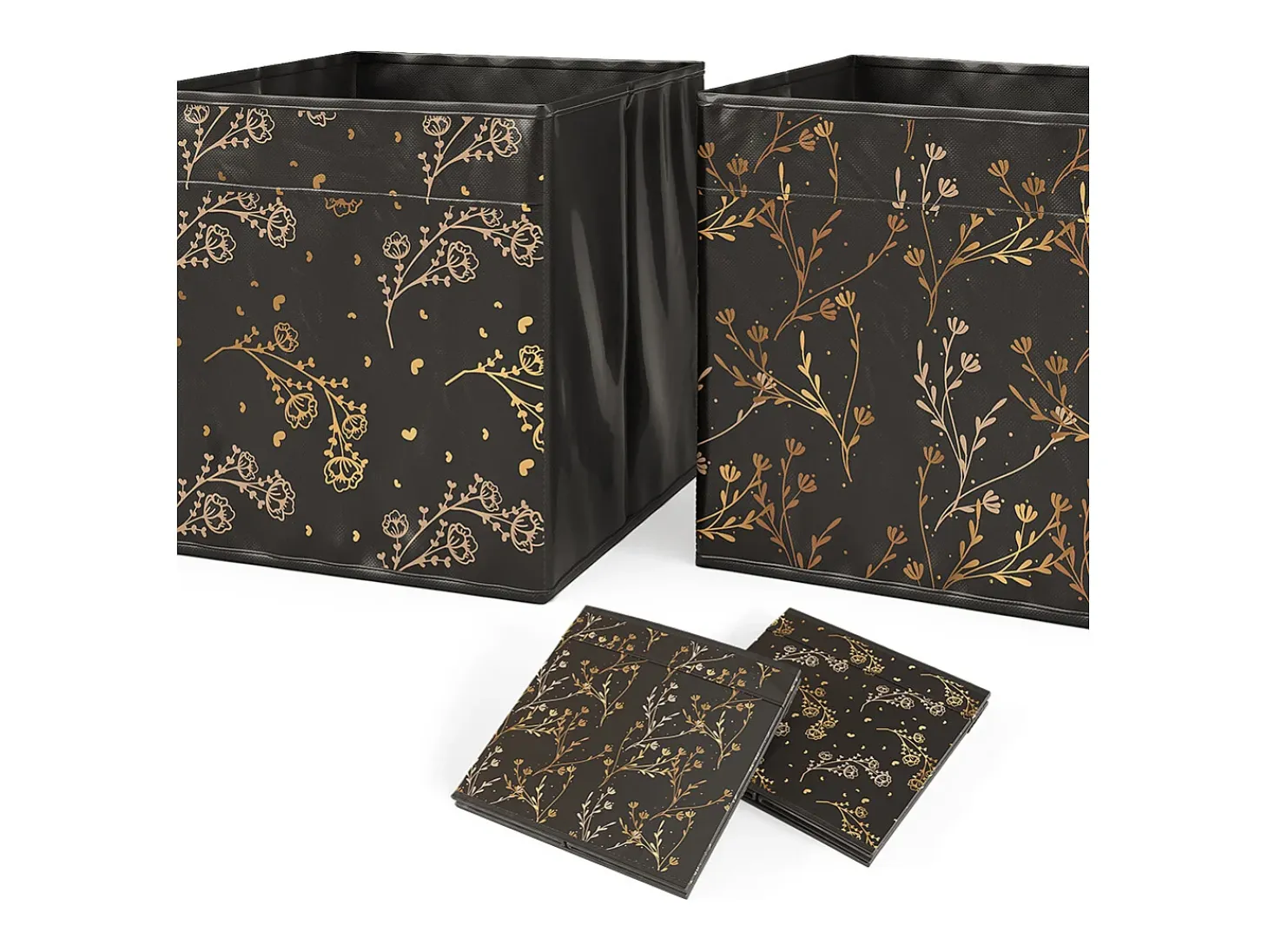 Caja plegable negro/oro (floral) 30x30x30