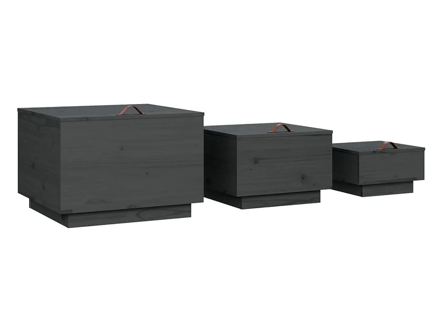 Cajas de almacenaje con tapa 3 pzas madera maciza pino gris