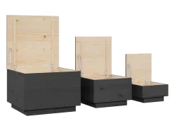 Cajas de almacenaje con tapa 3 pzas madera maciza pino gris