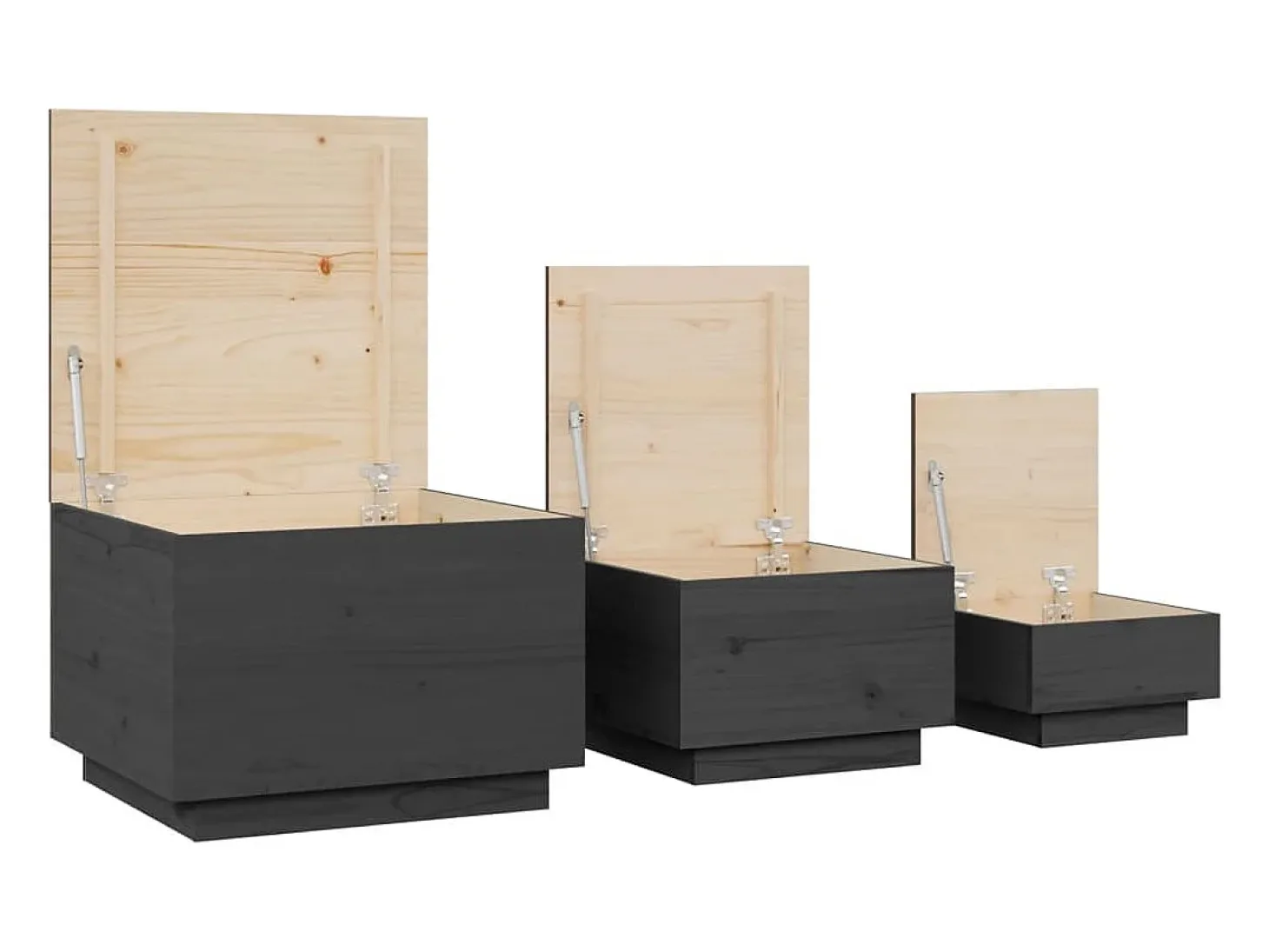 Cajas de almacenaje con tapa 3 pzas madera maciza pino gris