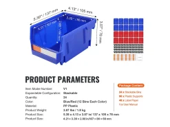 Cajas de Almacenamiento, SucceBuy, Paquete de 24, Apilables, Colgantes, Organizadores de Plástico, Azul/Rojo