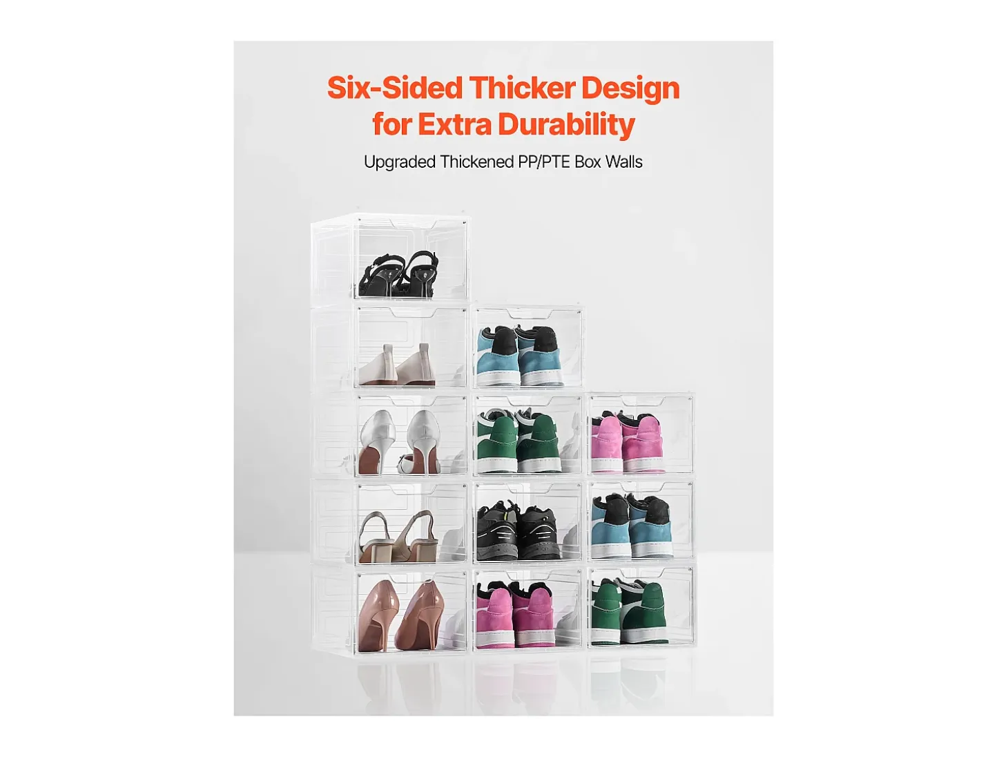 Cajas de Zapatos Apilables SucceBuy Lote de 12, Adecuadas para Tallas hasta US 13, de Plástico Duradero con Puerta Magnética, Ideales para Tacones