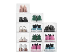 Cajas de Zapatos Apilables SucceBuy Lote de 12, Adecuadas para Tallas hasta US 13, de Plástico Duradero con Puerta Magnética, Ideales para Tacones