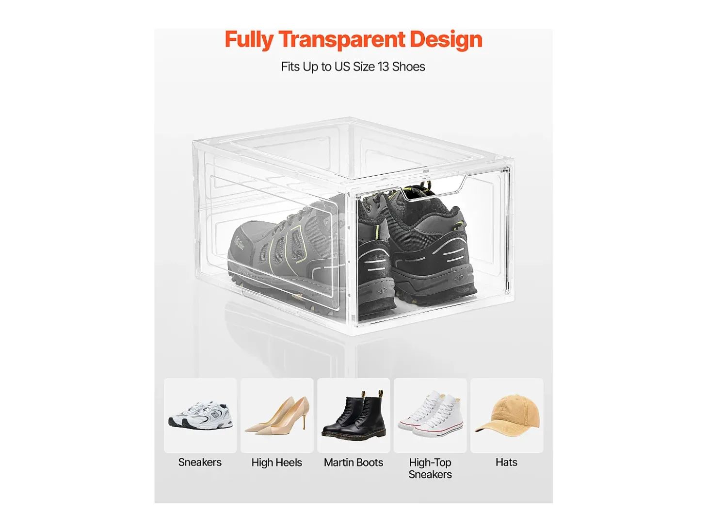 Cajas de Zapatos Apilables SucceBuy Lote de 12, Adecuadas para Tallas hasta US 13, de Plástico Duradero con Puerta Magnética, Ideales para Tacones