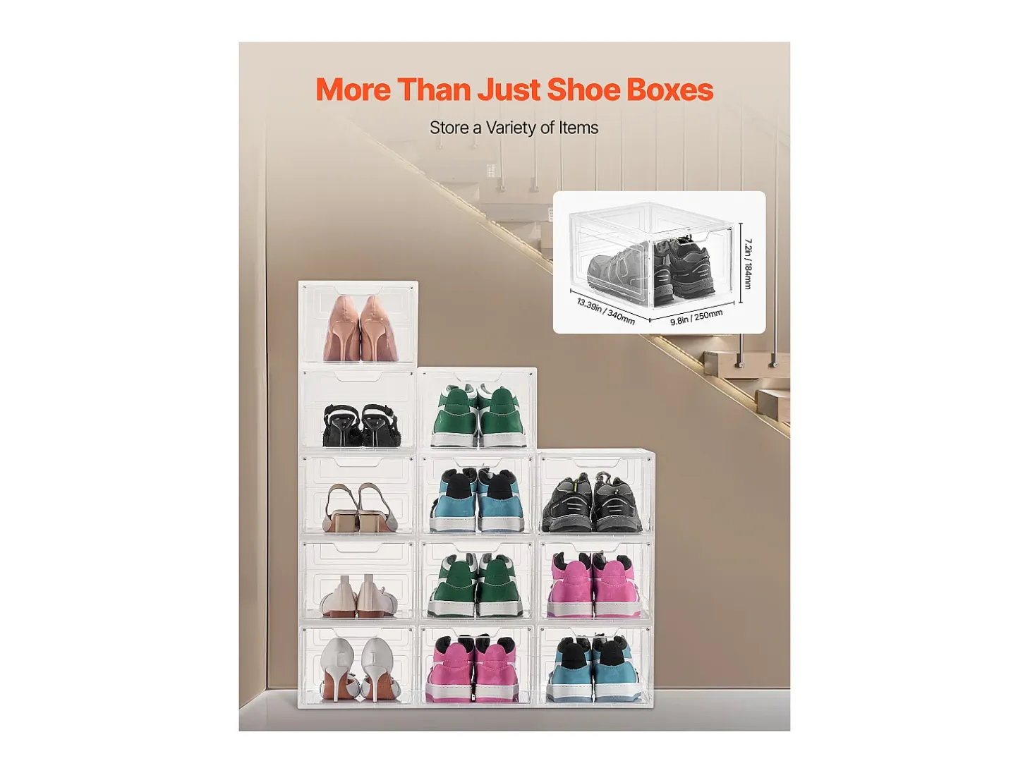 Cajas de Zapatos Apilables SucceBuy Lote de 12, Adecuadas para Tallas hasta US 13, de Plástico Duradero con Puerta Magnética, Ideales para Tacones