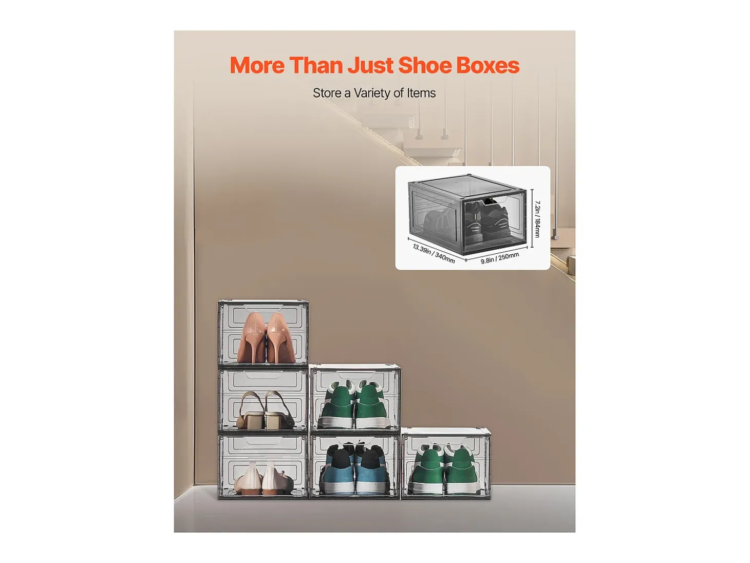 Cajas de Zapatos Apilables SucceBuy Lote de 6, Adecuadas para Tallas hasta US 13, de Plástico Robusto con Puerta Magnética, Ideales para Tacones