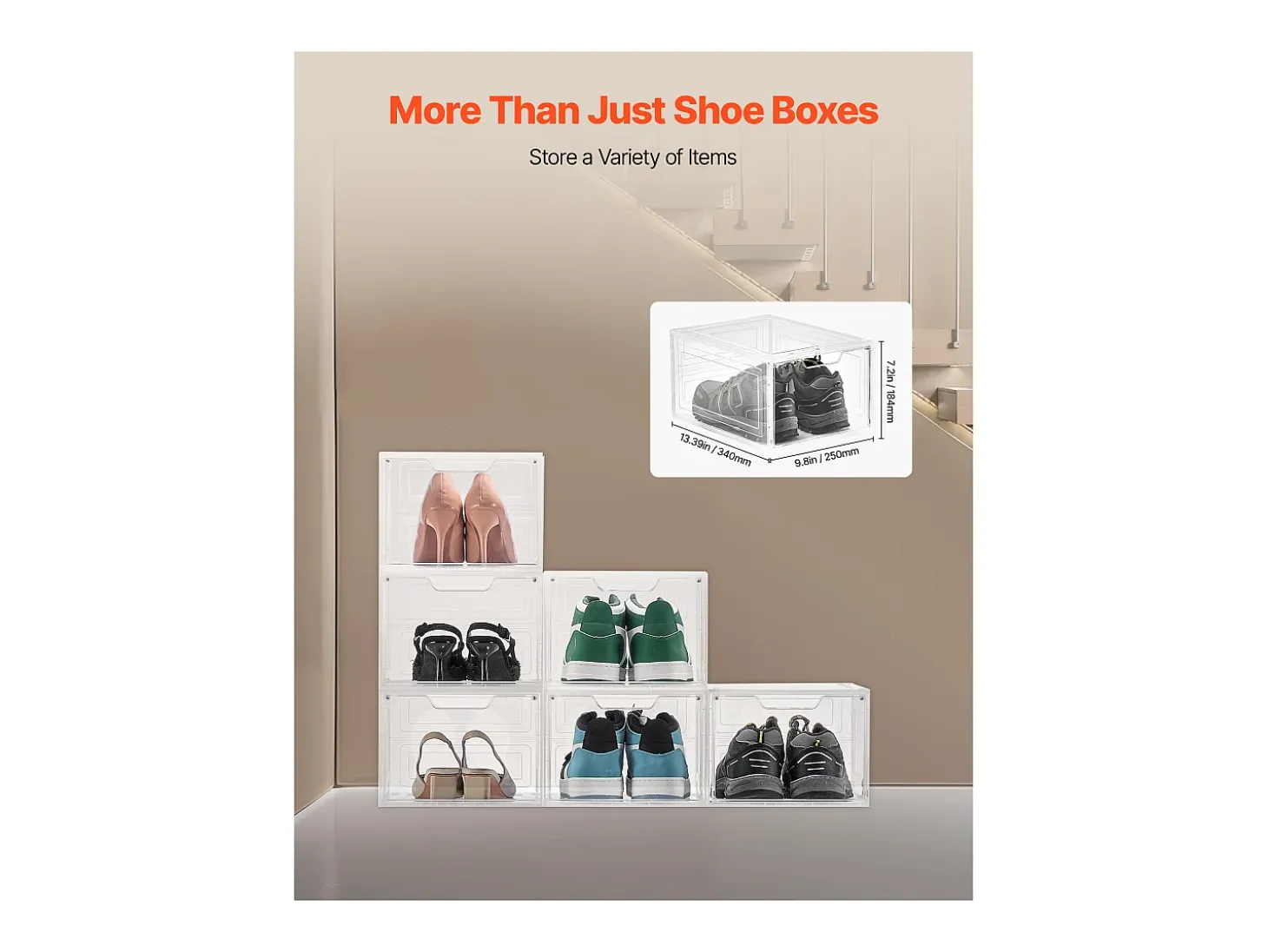 Cajas de Zapatos Apilables SucceBuy Lote de 6, Adecuadas para Tallas hasta US 13, de Plástico Duradero con Puerta Magnética, Ideales para Tacones