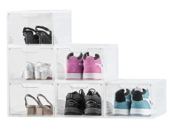 Cajas de Zapatos Apilables SucceBuy Lote de 6, Adecuadas para Tallas hasta US 13, de Plástico Duradero con Puerta Magnética, Ideales para Tacones