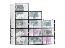 Cajas de Zapatos SucceBuy Apilables Lote de 12 Piezas, Almacenamiento para Zapatos hasta Talla US 11, Organizador Modular de Plástico