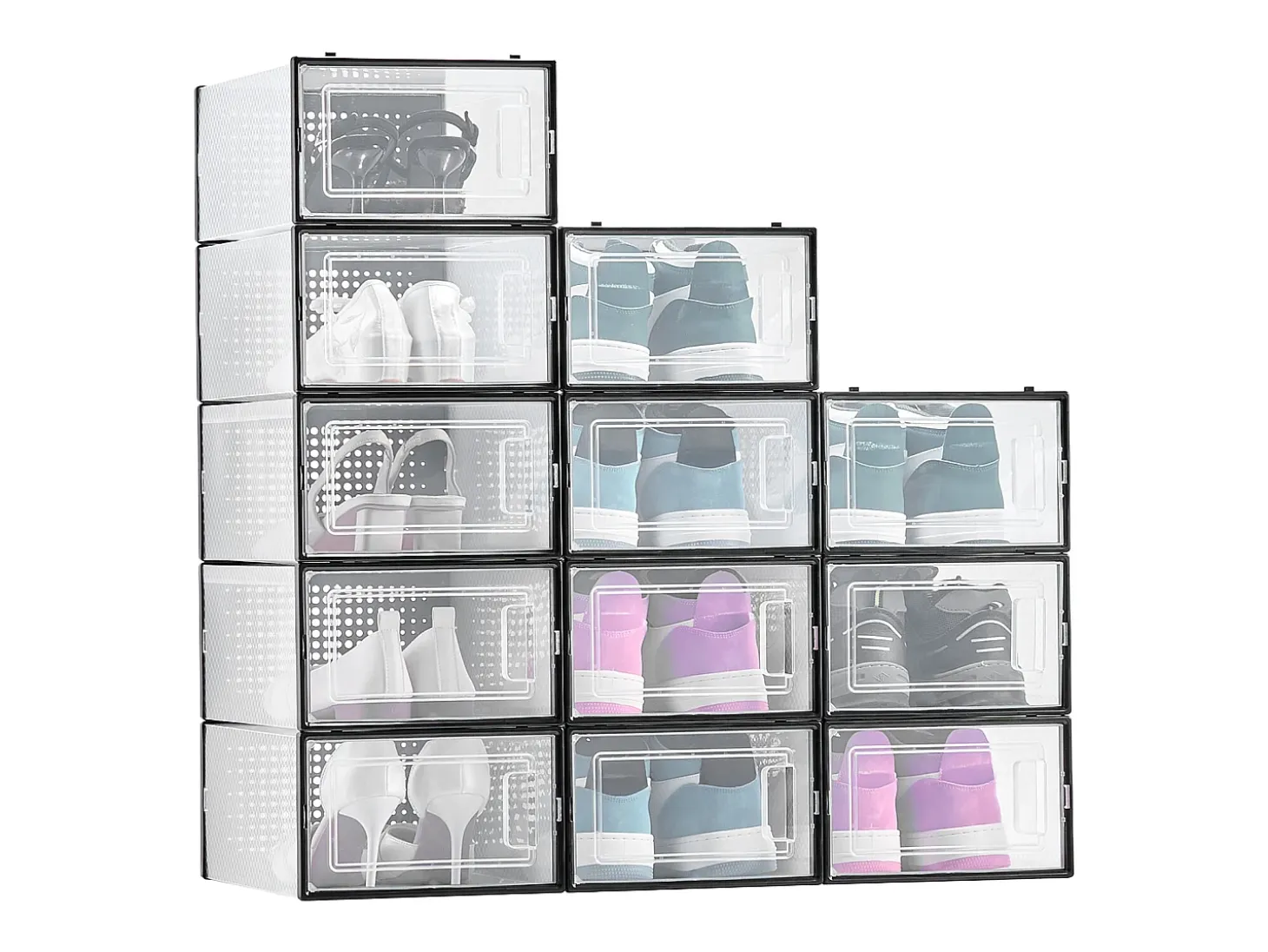 Cajas de Zapatos SucceBuy Apilables Lote de 12 Piezas, Almacenamiento para Zapatos hasta Talla US 11, Organizador Modular de Plástico
