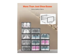 Cajas de Zapatos SucceBuy Apilables Lote de 12 Piezas, Almacenamiento para Zapatos hasta Talla US 11, Organizador Modular de Plástico
